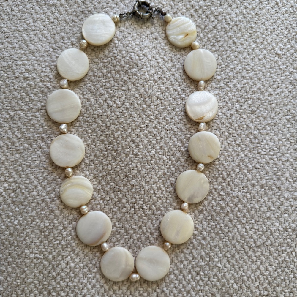 Handmade Mother-of-Pearl & Freshwater Pearl Necklace – Artisanal Jewelry